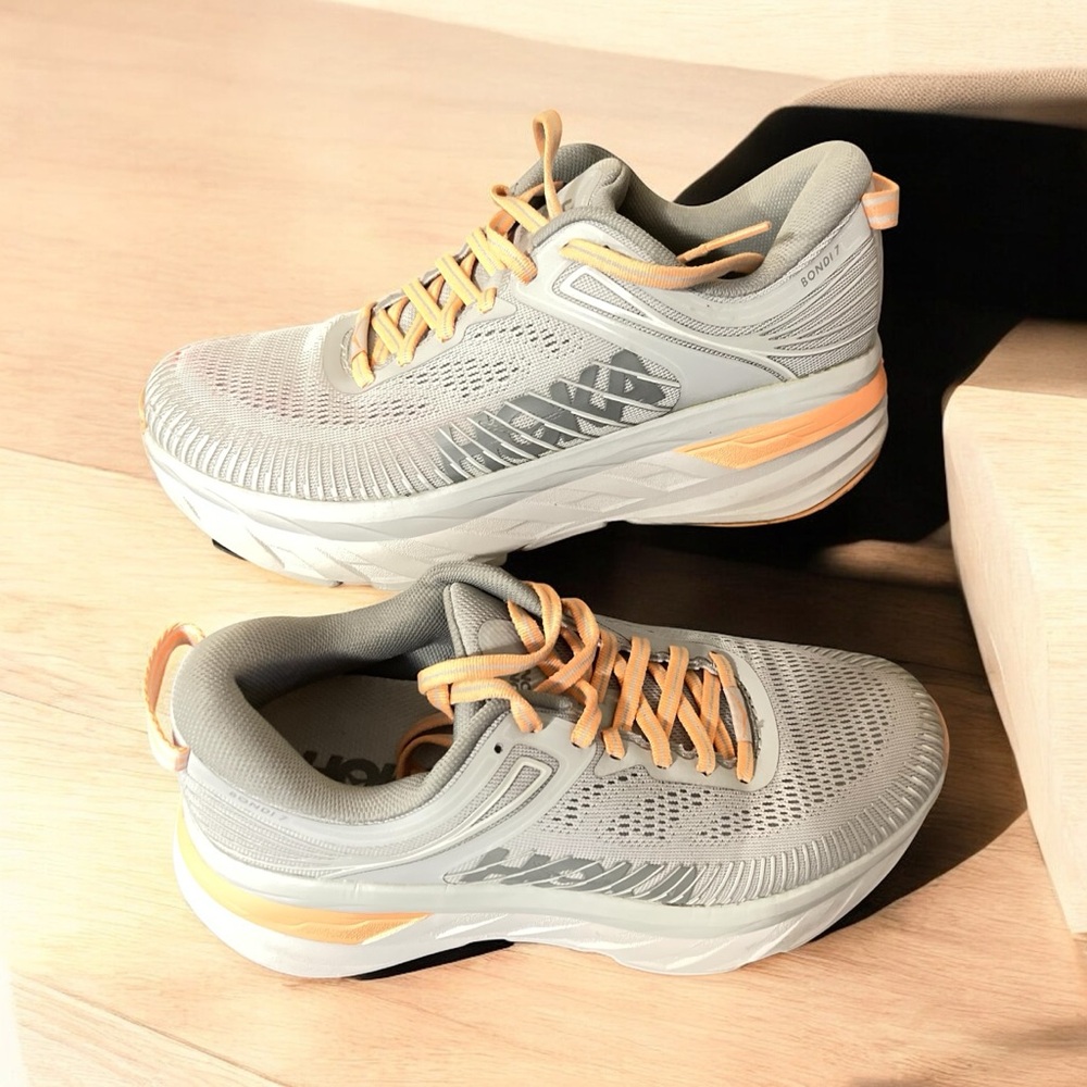 Hoka One One Gray and Orange Athletic Shoes